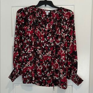 Bar III Red and Black Floral Blouse